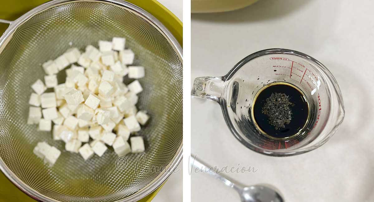 Apetina in strainer / salad dressing