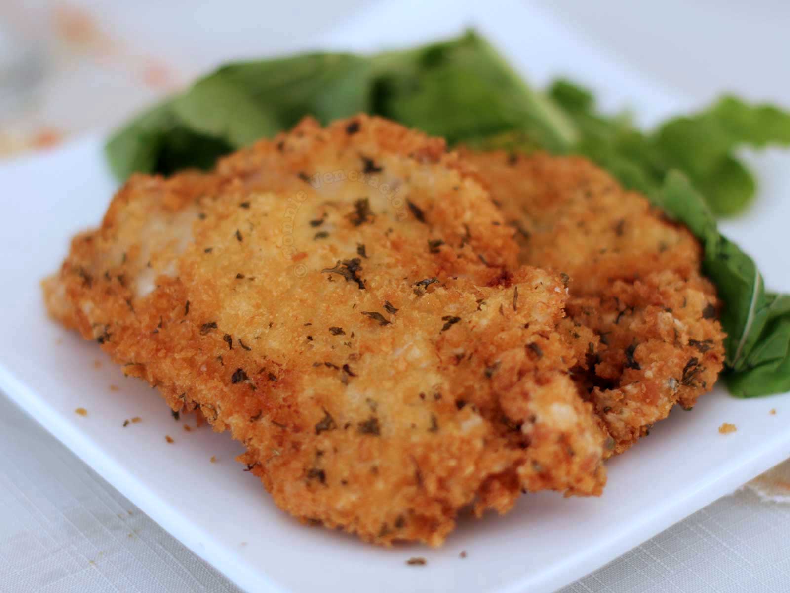 Chicken schnitzel with herbs and Parmesan