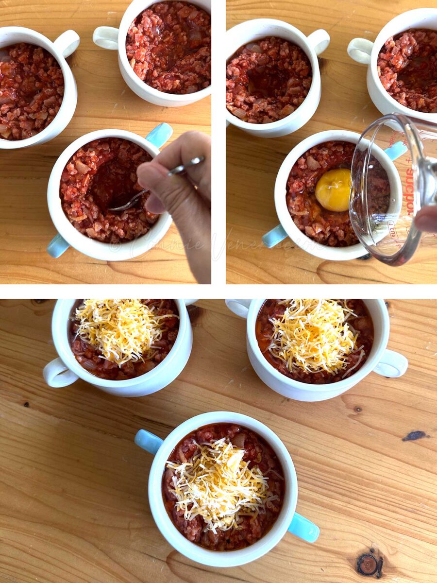 Assembling eggs en cocotte