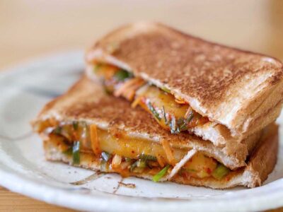 Grilled cheese and green onion kimchi sandwich