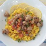 Lemon garlic mushrooms over mock saffron rice￼