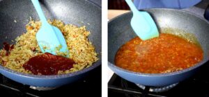 Cooking rice in chicken broth and tomato sauce