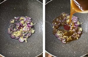 Sauteeing garlic and onion, and adding sauce