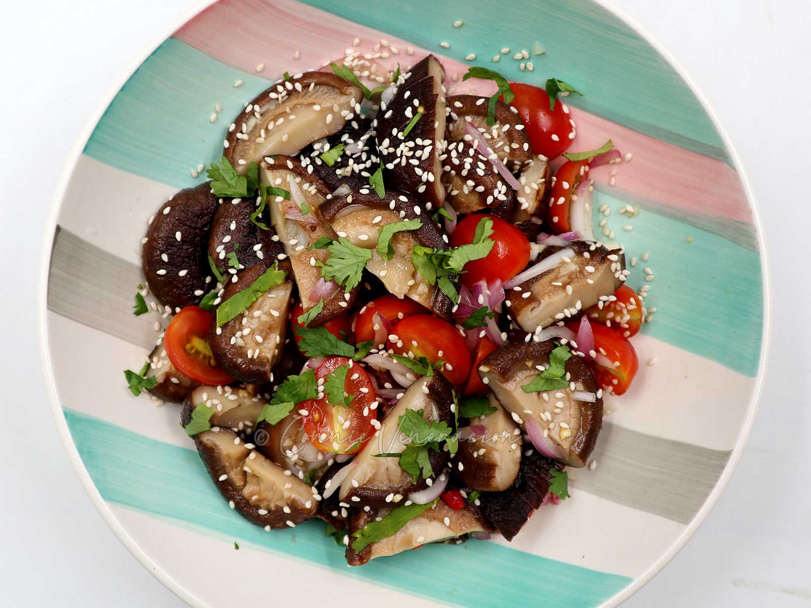 Shiitake and cherry tomato salad