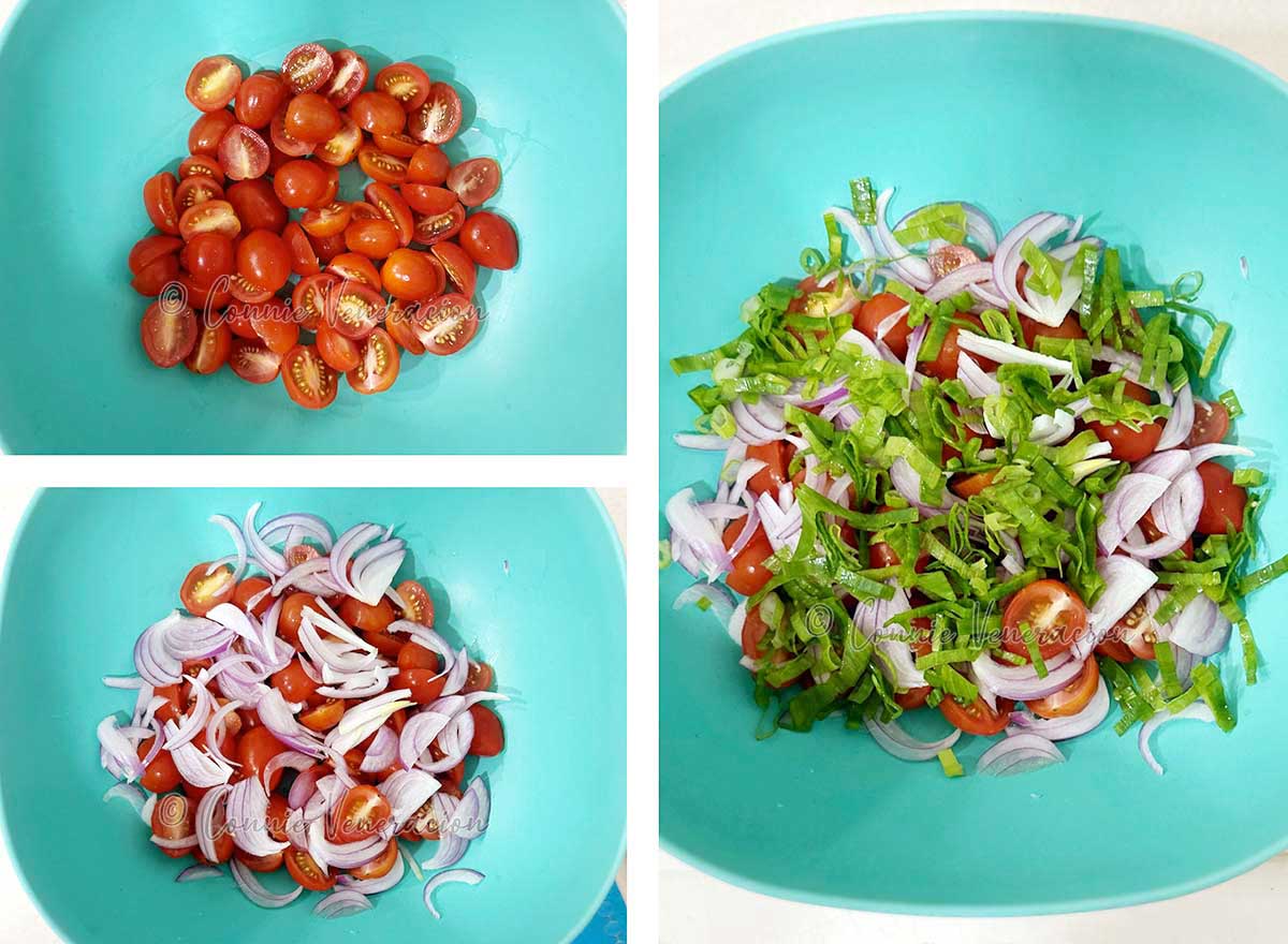 Cherry tomatoes, red onion and scallions