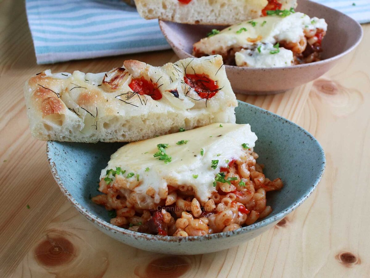 Baked macaroni and beef ragu with Mornay sauce