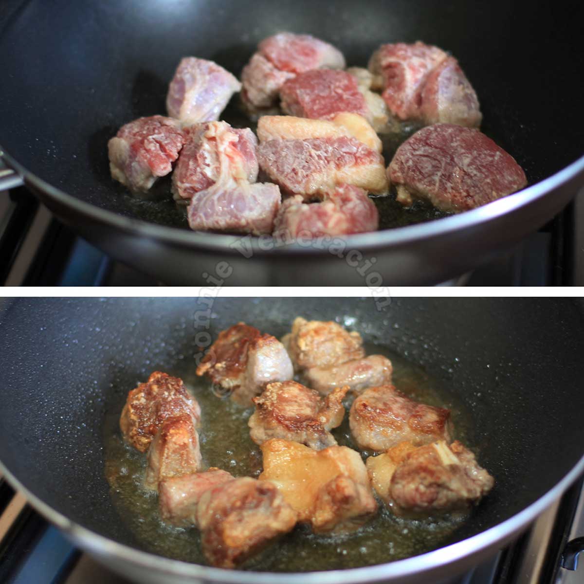 Browning floured beef