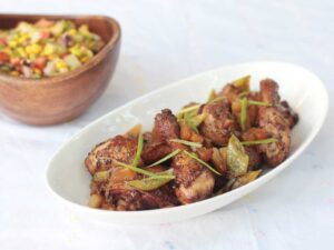 Beer-braised chicken with pineapple and chilies