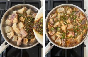 Braising beef tendon in soy chili sauce