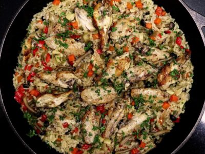 Chicken, mushrooms and rice casserole