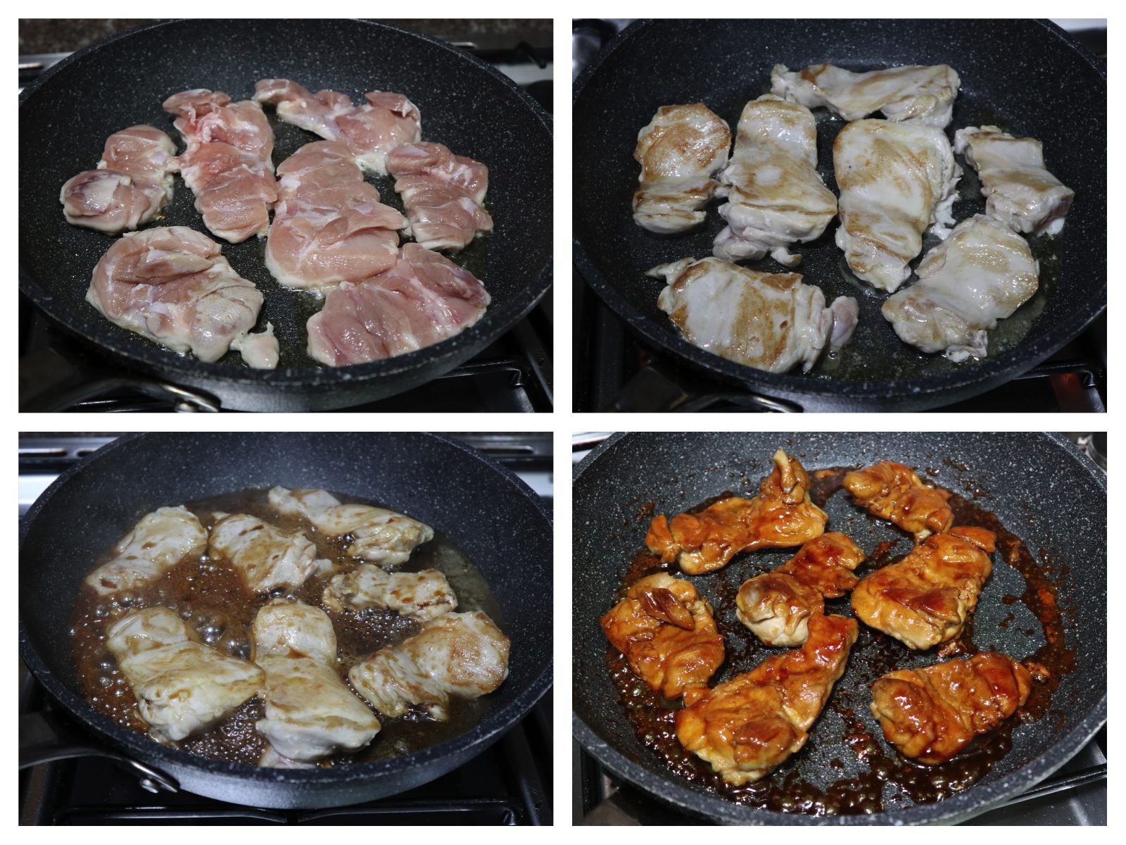 Braising chicken fillets in teriyaki sauce