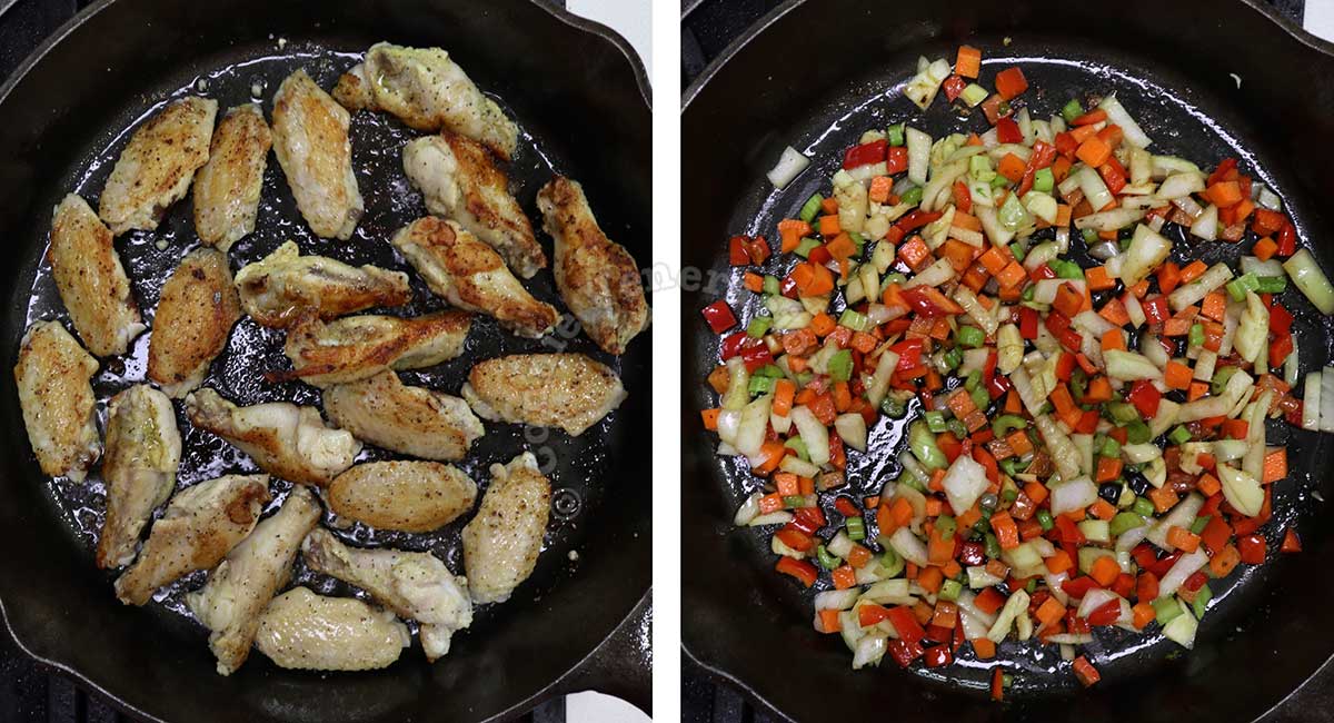 Browning chicken / sauteeing vegetables