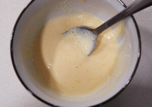 Mixing Japanese mayo with lemon juice