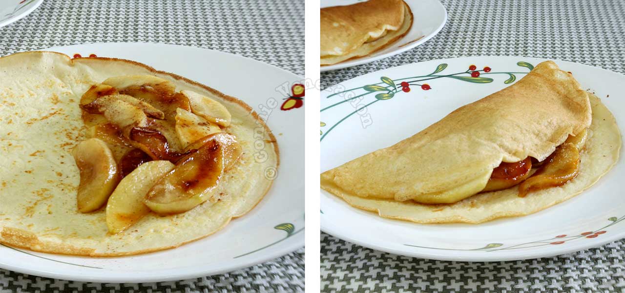 Stuffing a crepe with caramelized apples