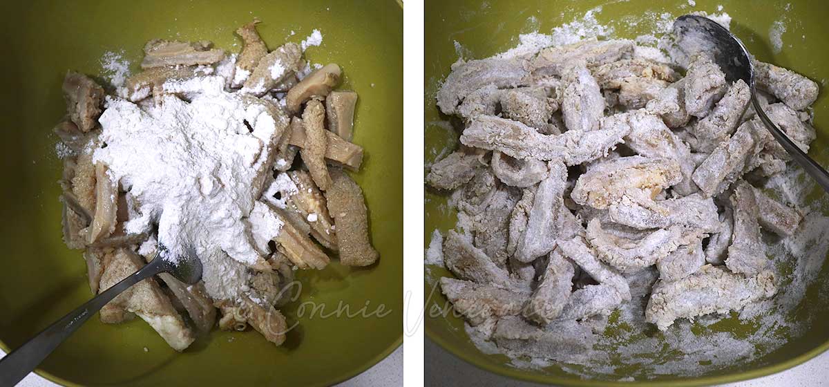 Cooked beef tripe tossed in starch