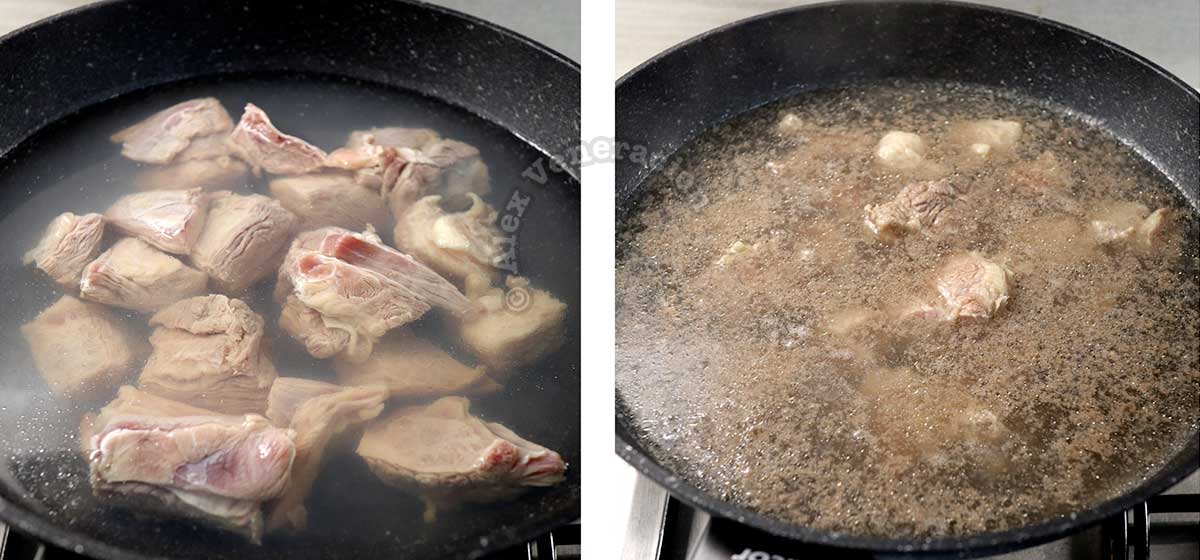 Parboiling beef short ribs to remove scum