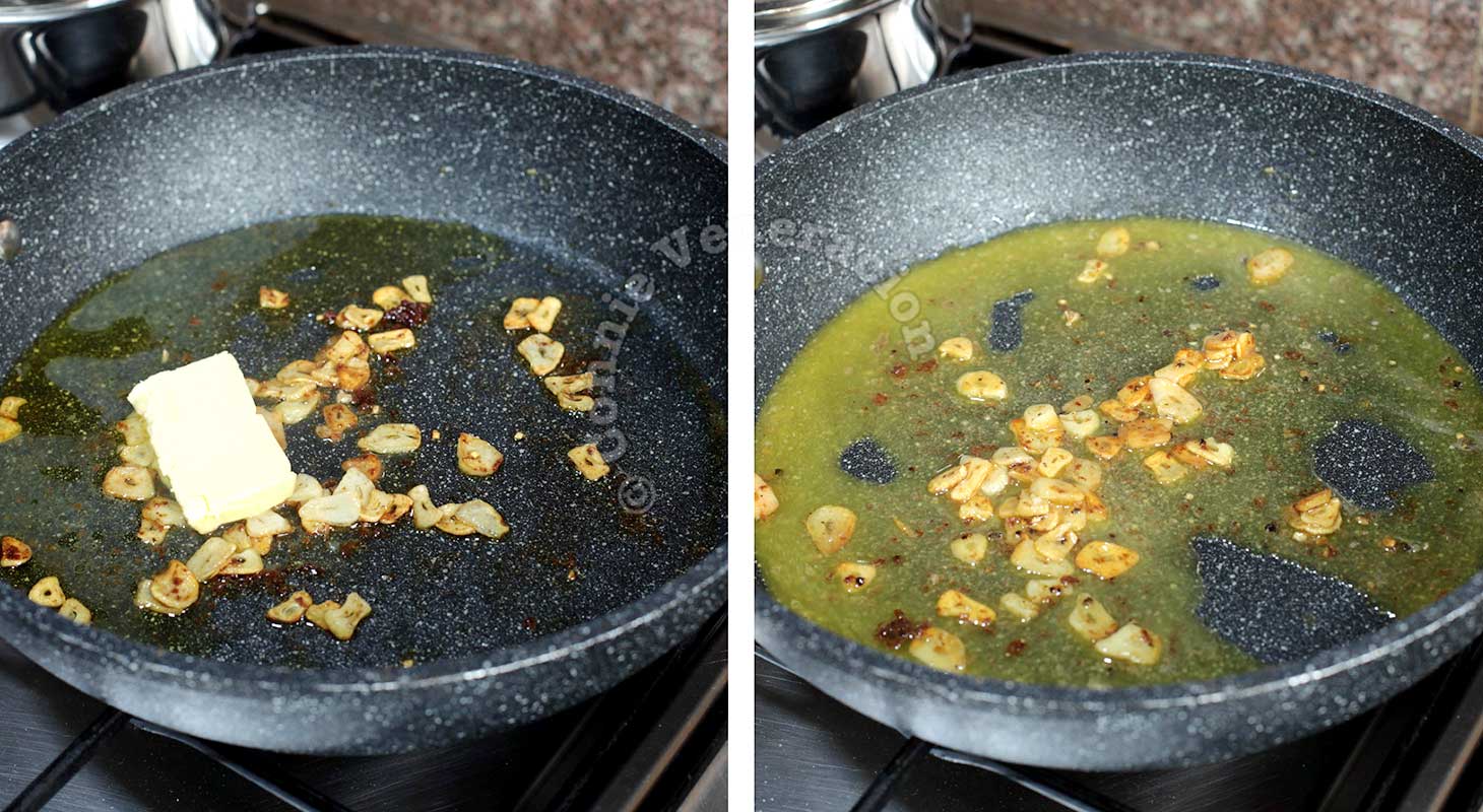 Making lemon garlic butter sauce in pan