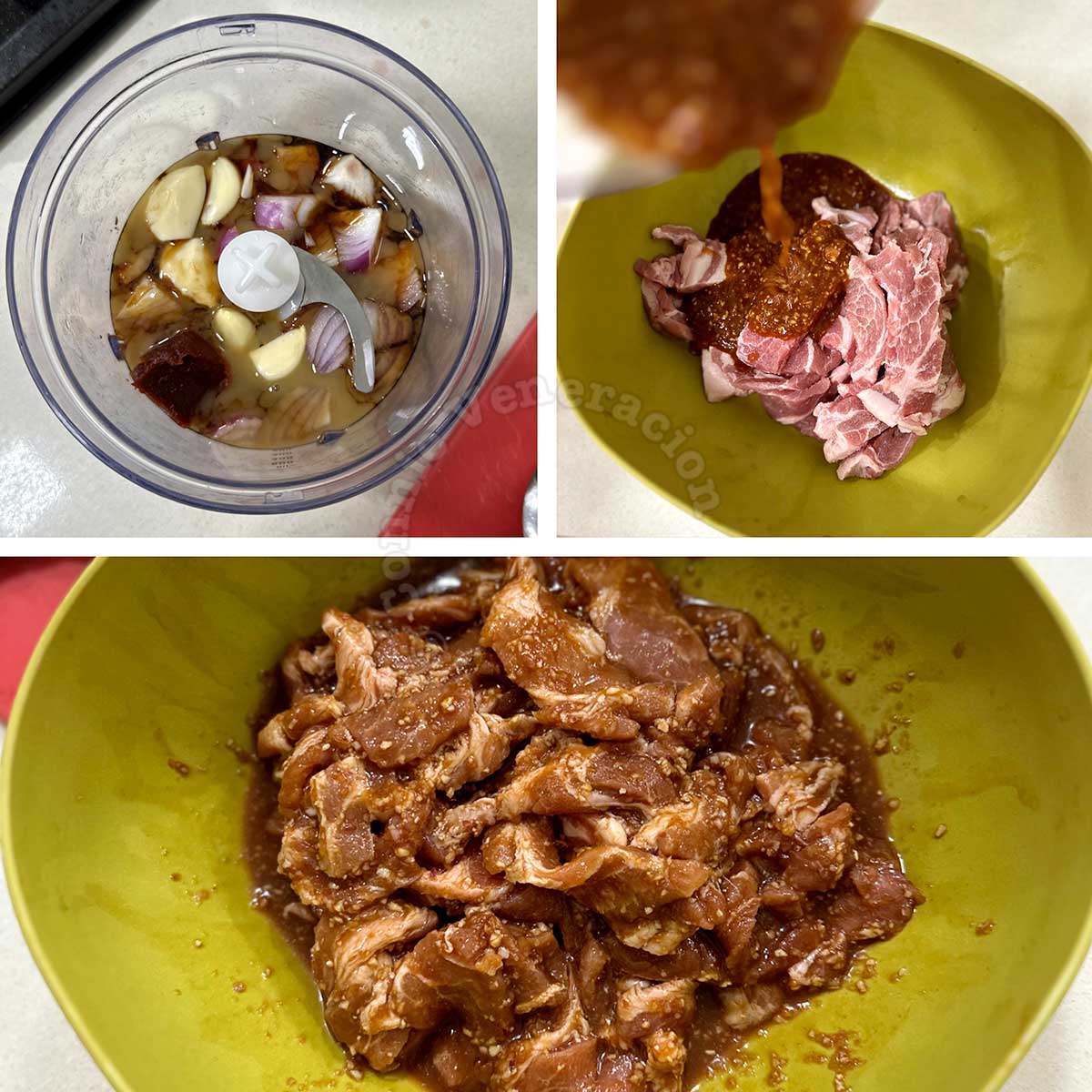 Marinating thin slices of pork in homemade bulgogi sauce