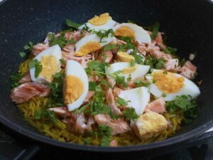 Kedgeree-inspired salmon and curry rice