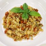 Chorizo and pesto rice