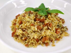 Chorizo and pesto rice