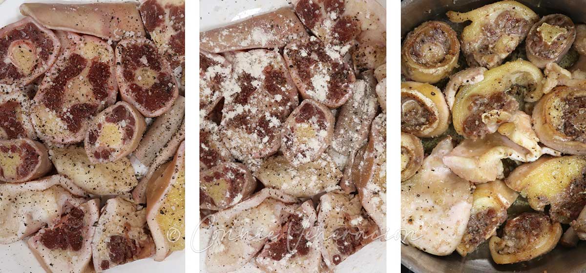 Seasoning, flouring and browning oxtail