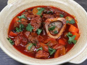Beef shank and bone marrow stew
