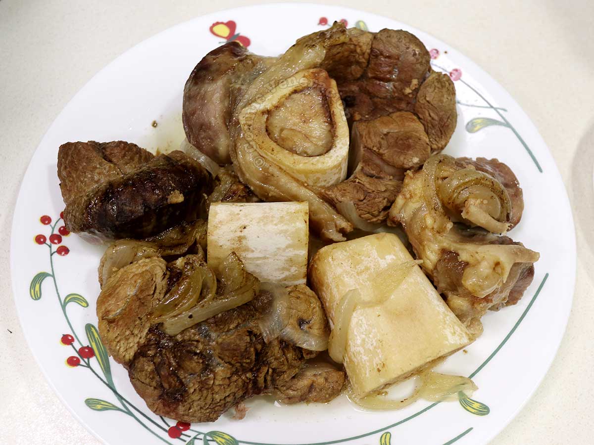 Slow cooked beef shank and bone marrow