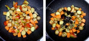 Browning vegetables in olive oil