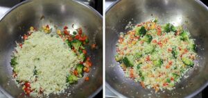 Cooking cauliflower a la fried rice in a wok