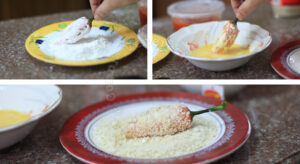 Coating cheese-stuffed bell pepper with panko