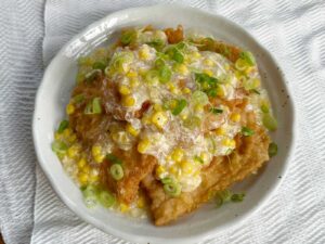 Cantonese-style fried fish fillets with corn sauce