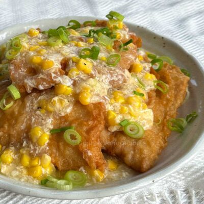 Cantonese-style fried fish fillets with corn sauce