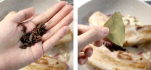 Adding star anise and bay leaf to pork belly