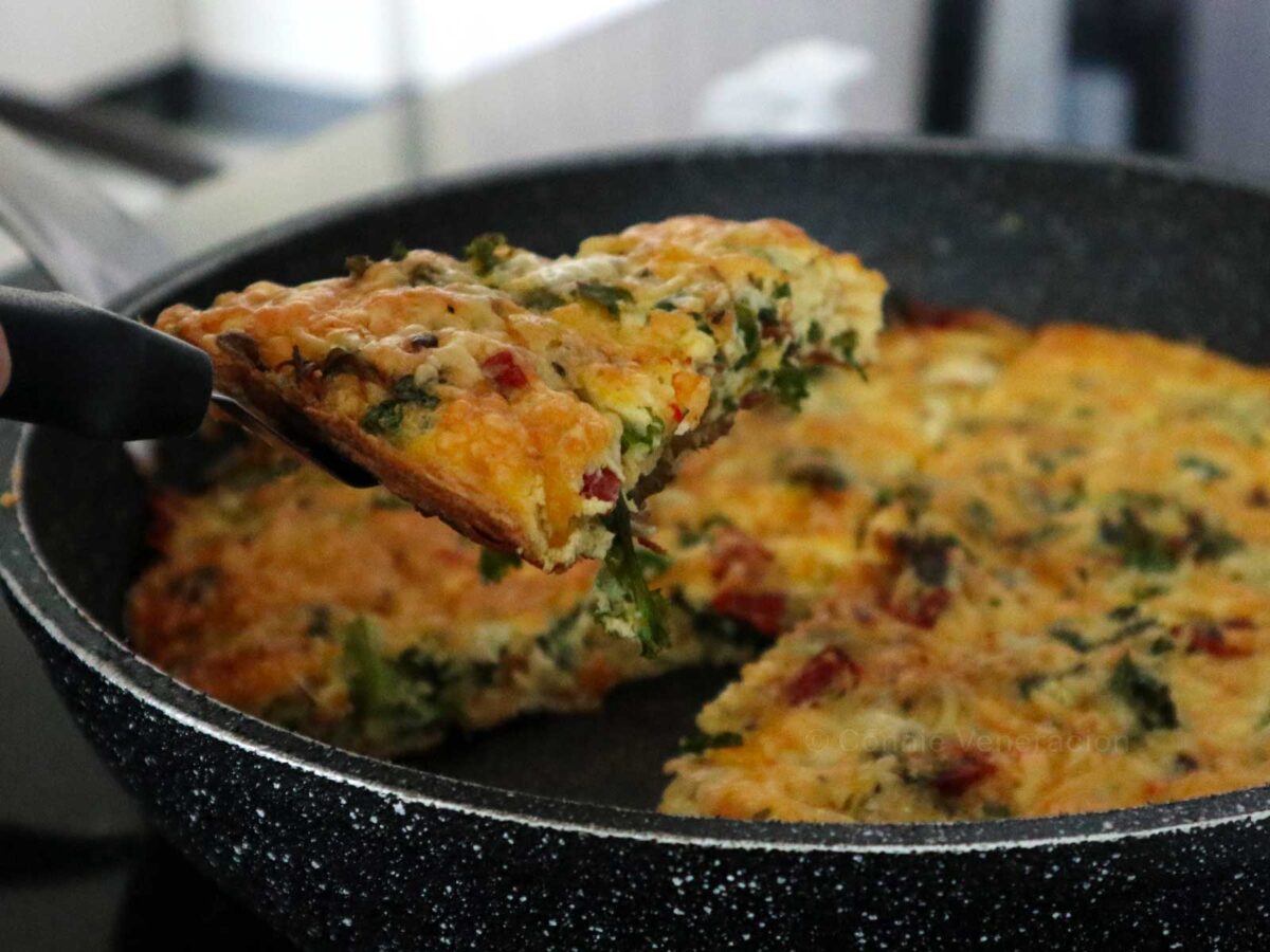 Kale and salami frittata