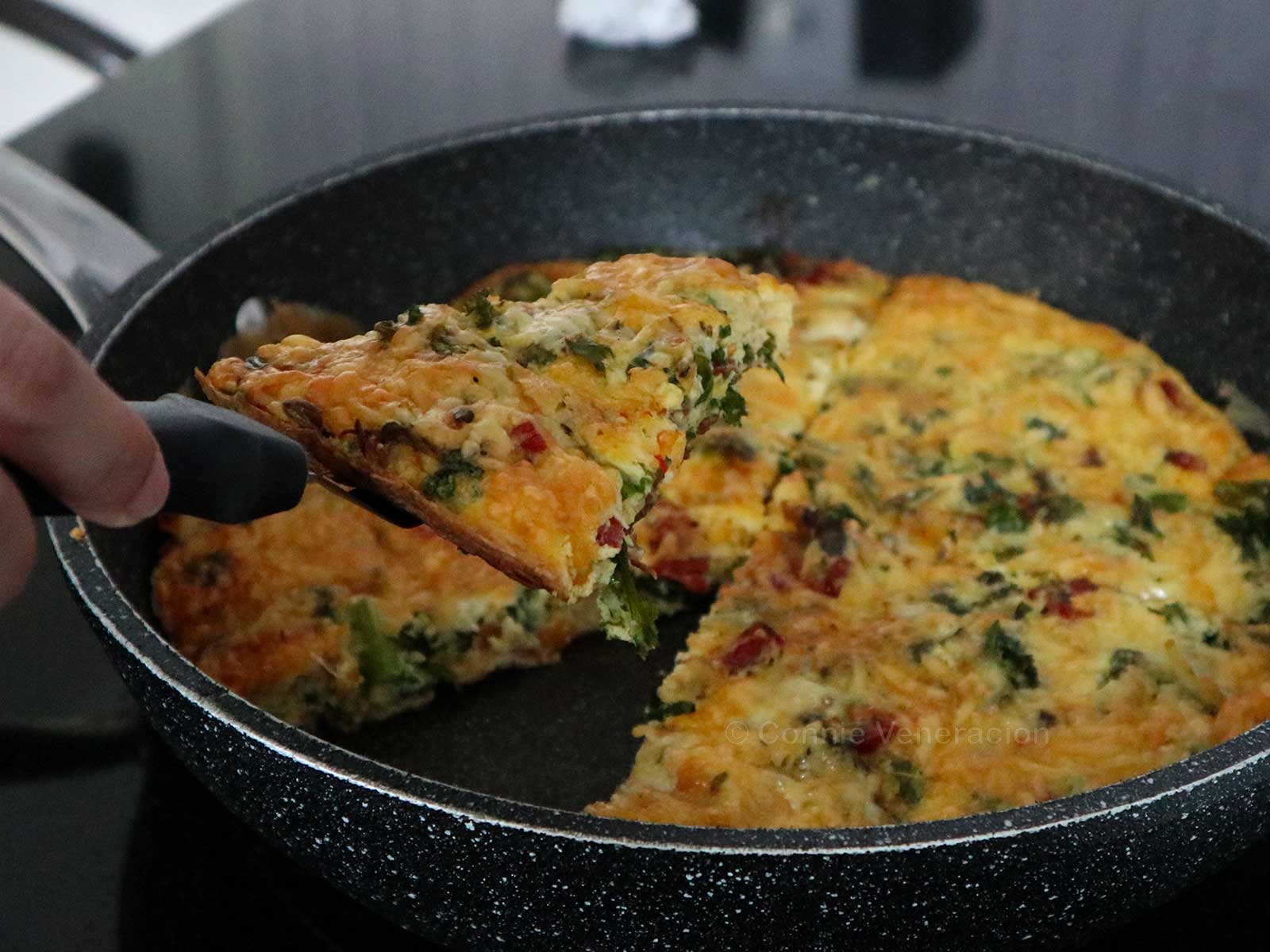 Kale and salami frittata