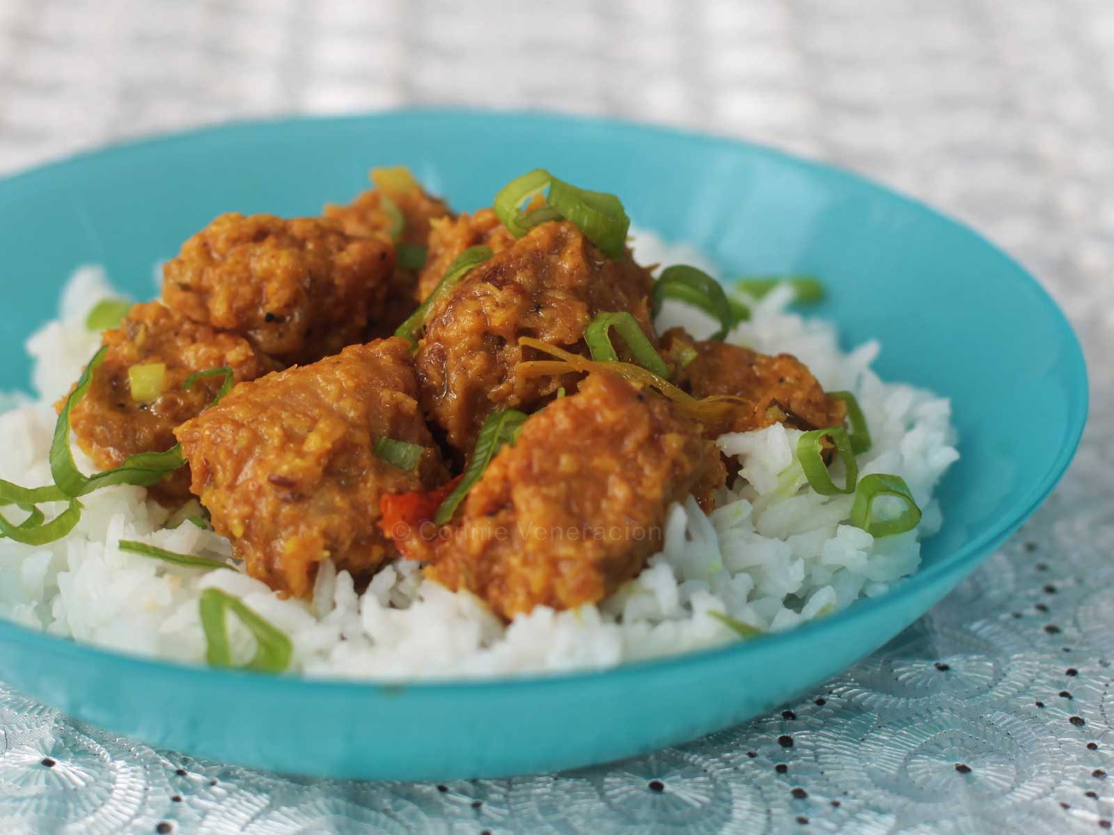 Pork rendang over rice