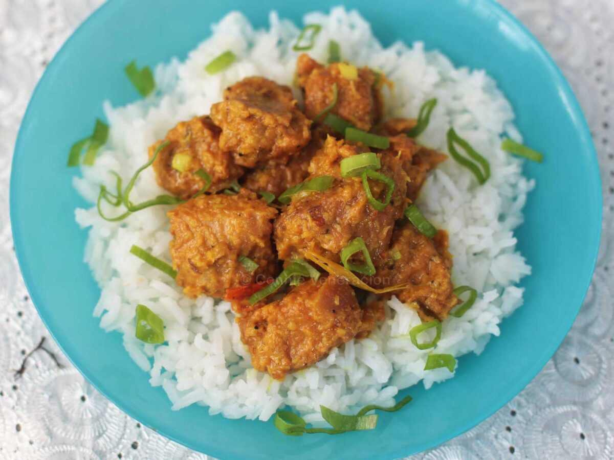 Pork rendang over rice
