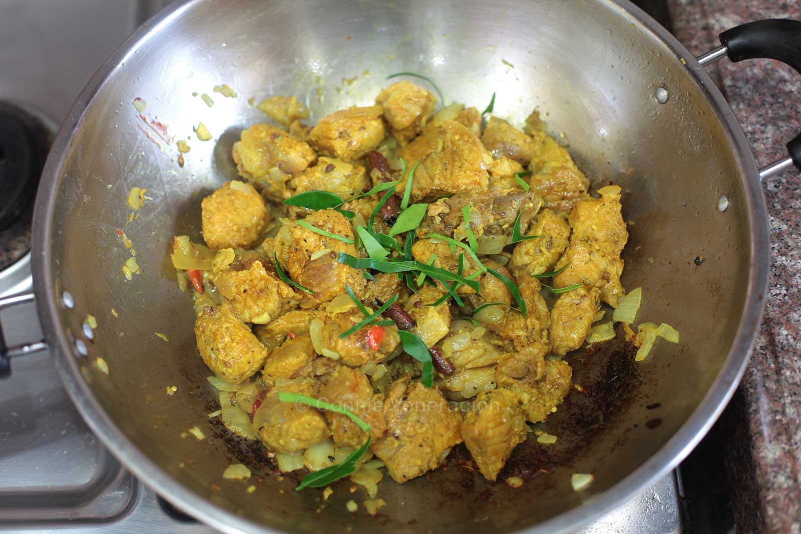 Browning marinated pork