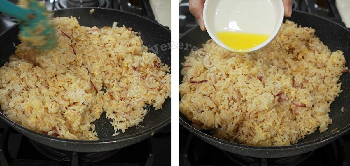 Drizzling calamansi juice over fried rice
