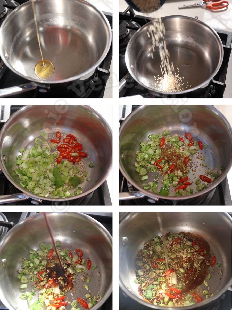 Making dressing for Wood ears and cucumber salad