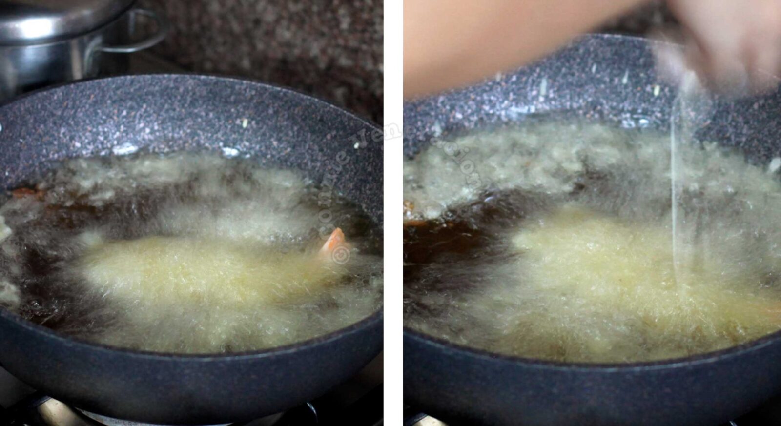 Deep frying Ebi (shrimp) tempura