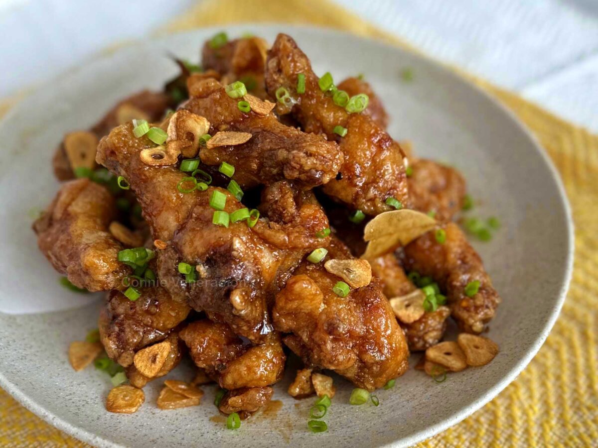 Fried chicken wings with honey adobo glaze