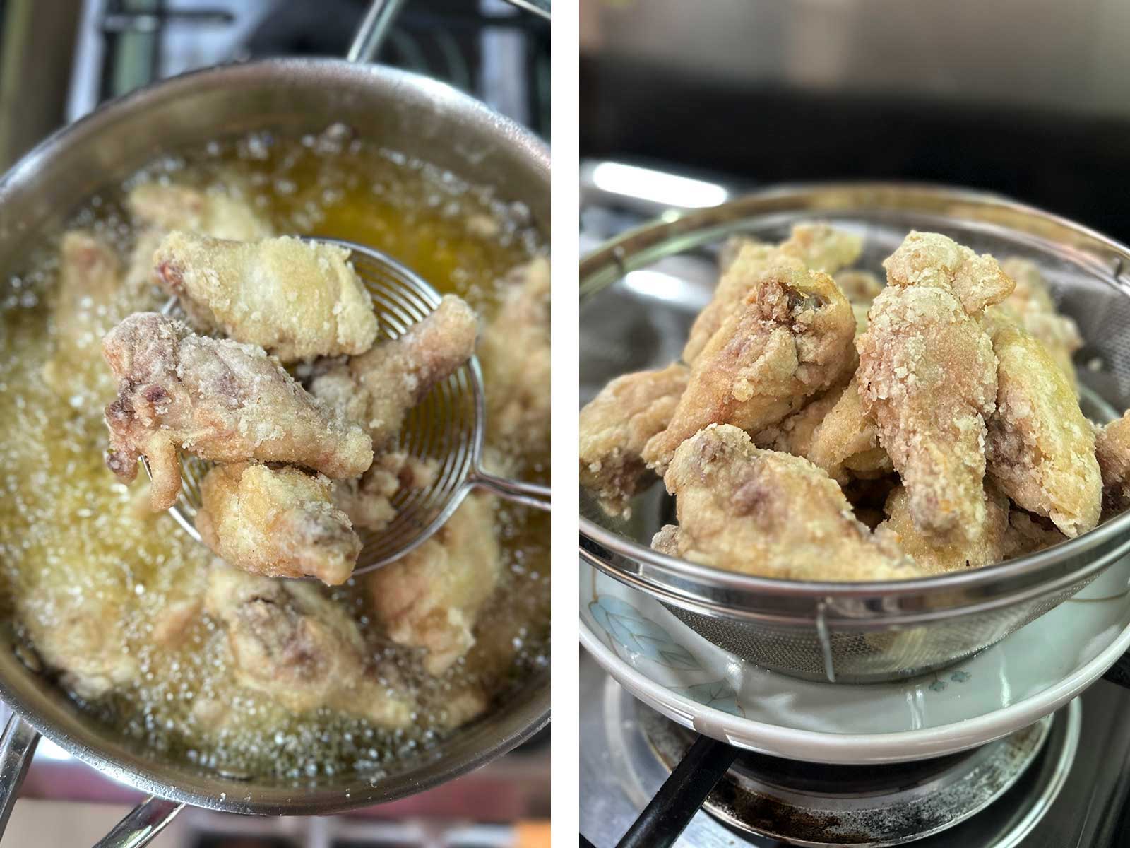 Chicken wings after first frying