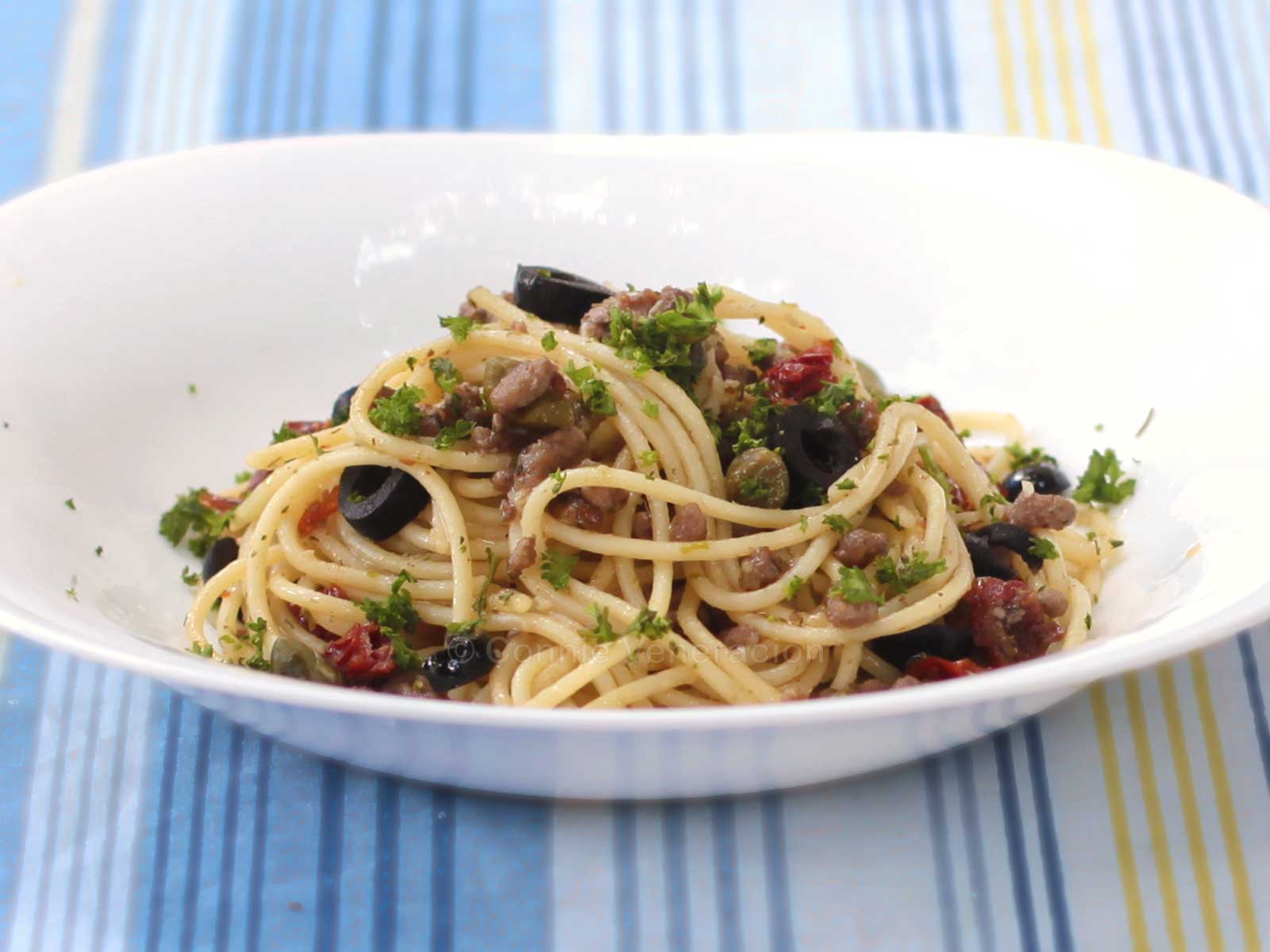 Lamb, lemon and garlic spaghetti