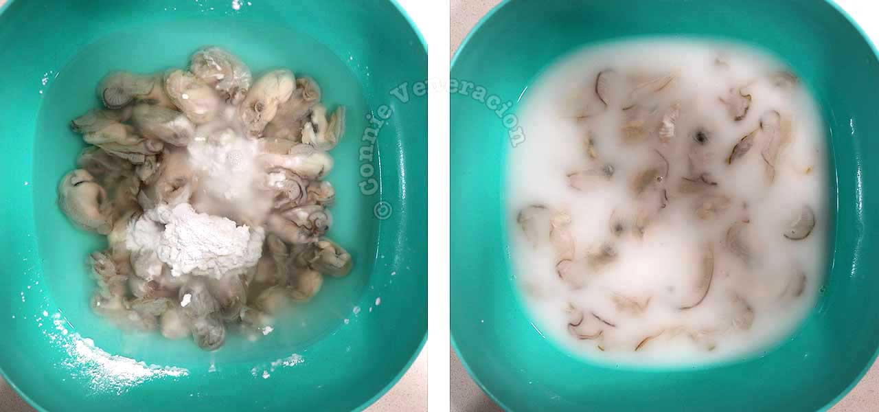 Soaking shucked oysters in starchy water