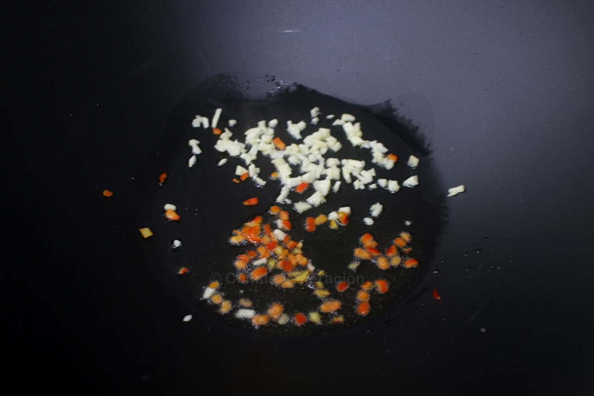 sauteeing garlic and chili