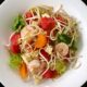 Shrimps, bean sprouts and watermelon salad