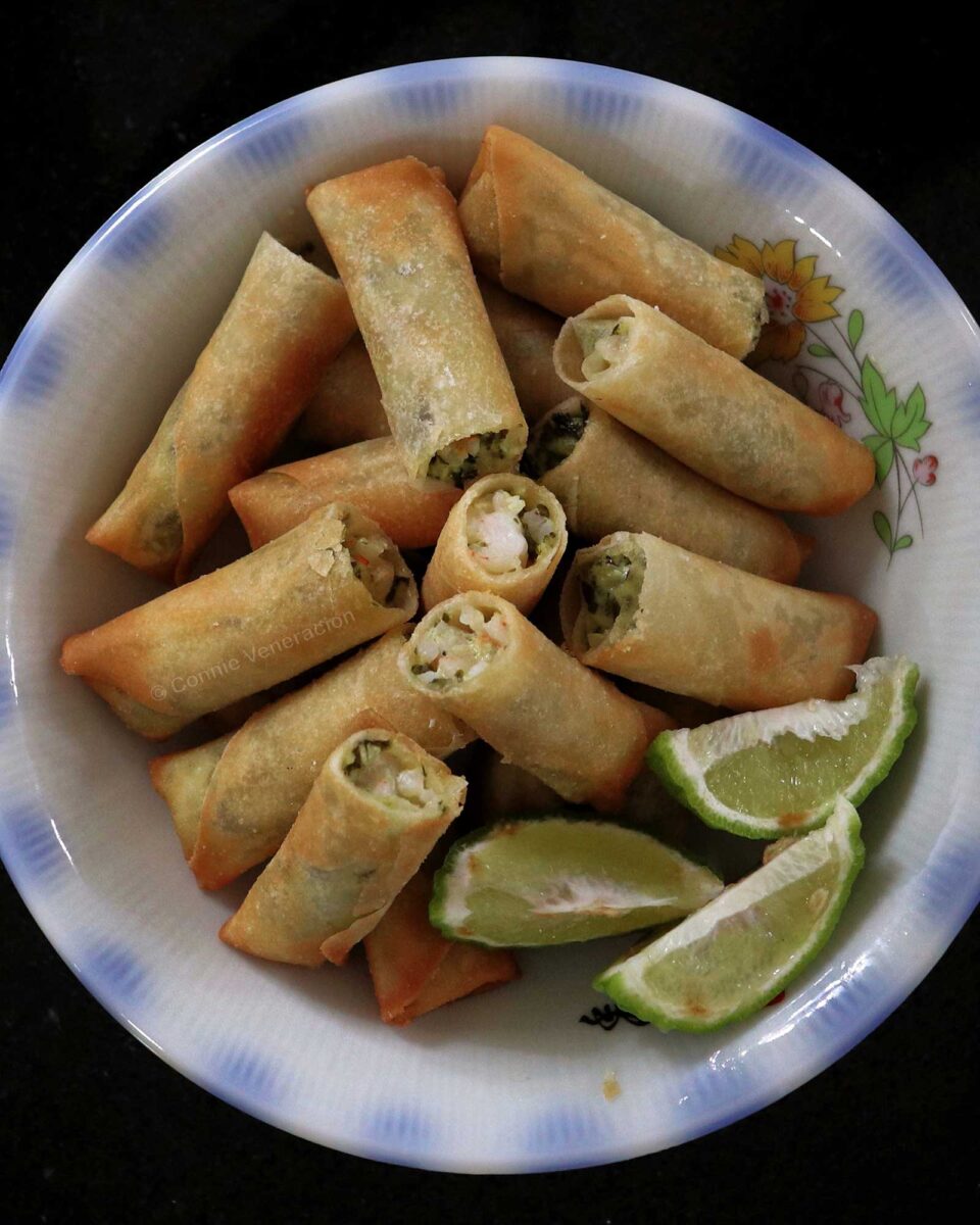 Shrimp, spinach and cheese spring rolls
