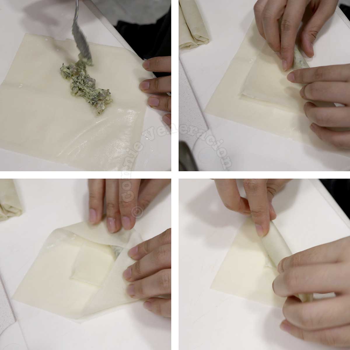Wrapping spring rolls step-by-step illustration